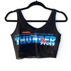 Vintage 90s Reworked Harley-Davidson Thunder Press Crop Top Lace Trim Large